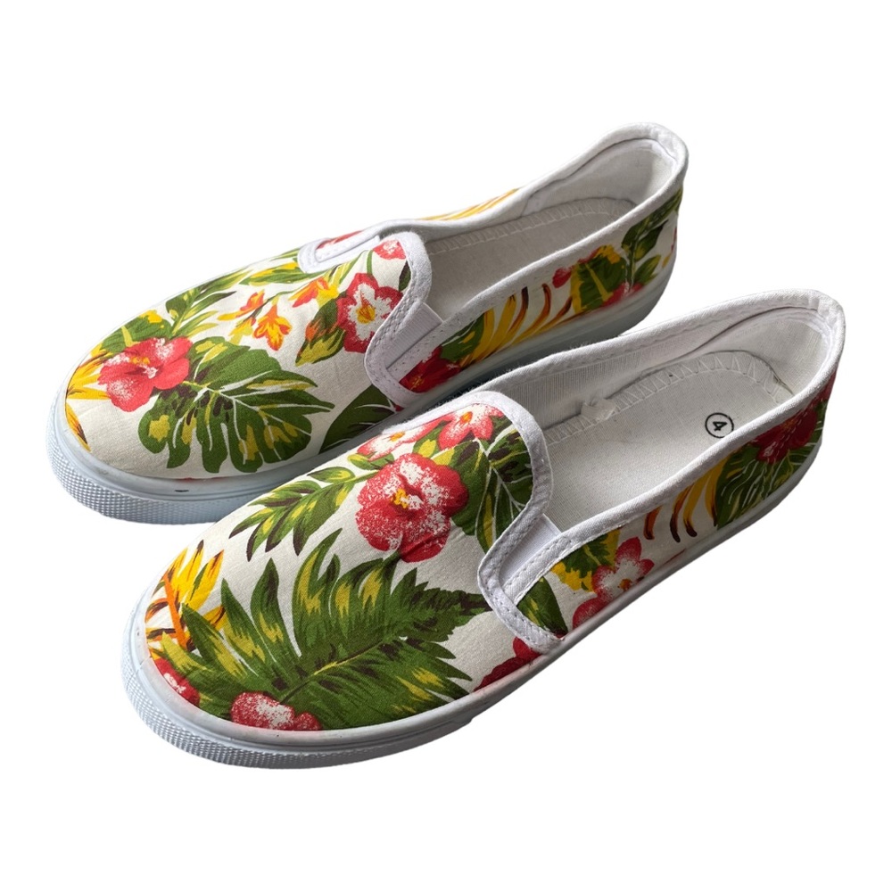 Tropical Floral pattern canvas slip on sneakers